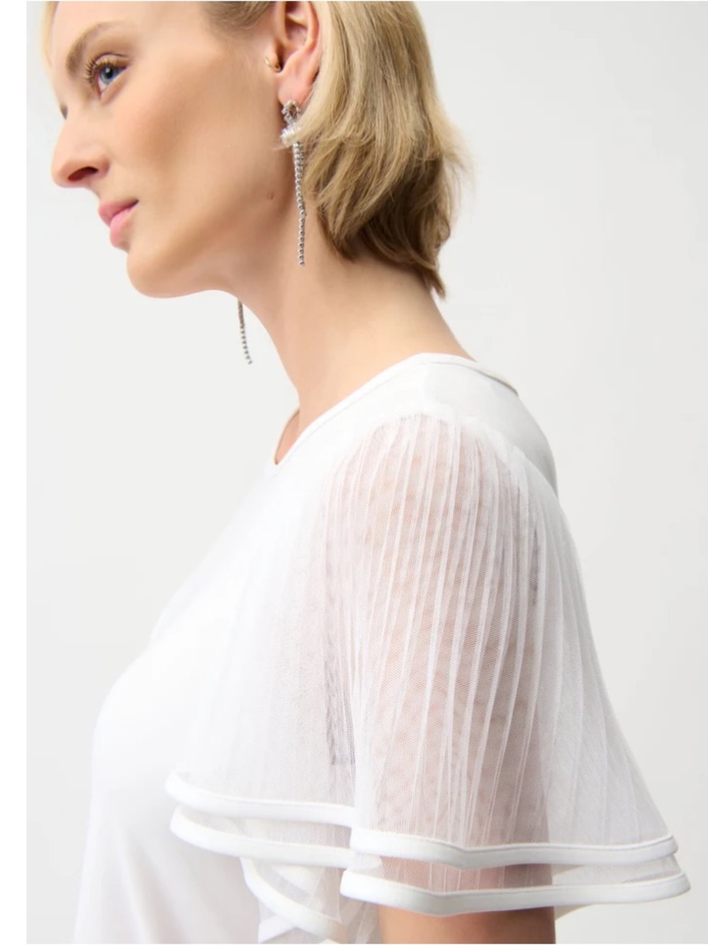 Joseph Ribkoff White Silky Mesh Bell Sleeves Top - Picture 2 of 14
